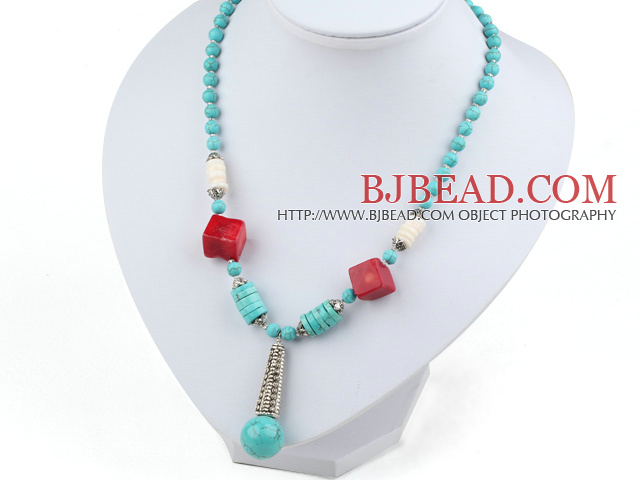 turquoise and coral necklace with lobster clasp