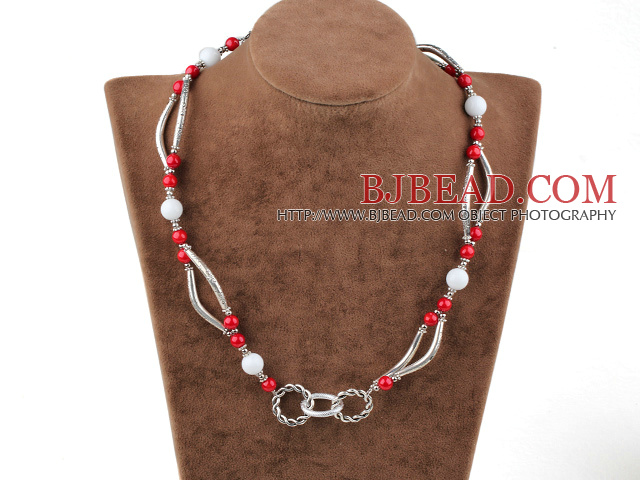 red coral and white sea shell necklace with flower shaped lobster clasp