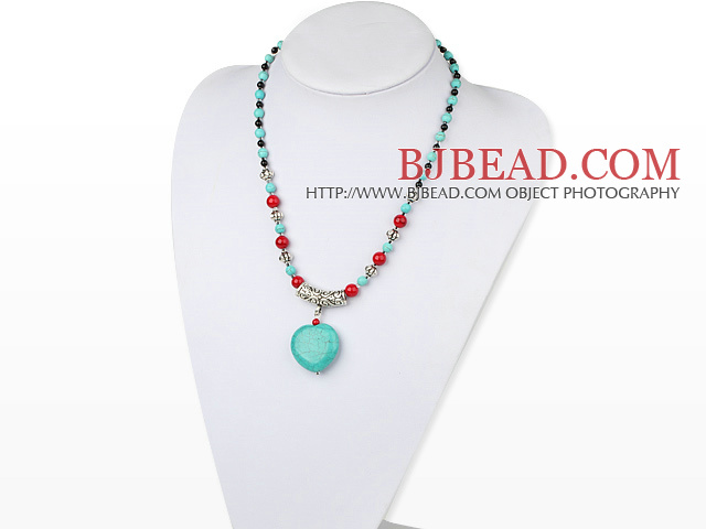 black agate and alaqueca and turquoise heart necklace