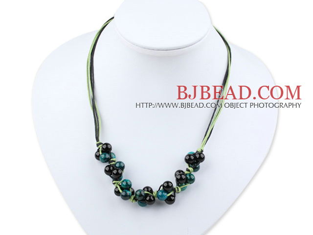 8mm phoenix stone black agate necklace with extendable chain