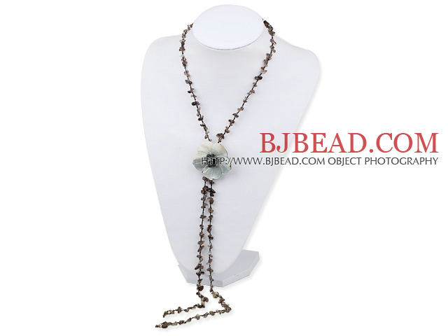 smoky quartz shell necklace