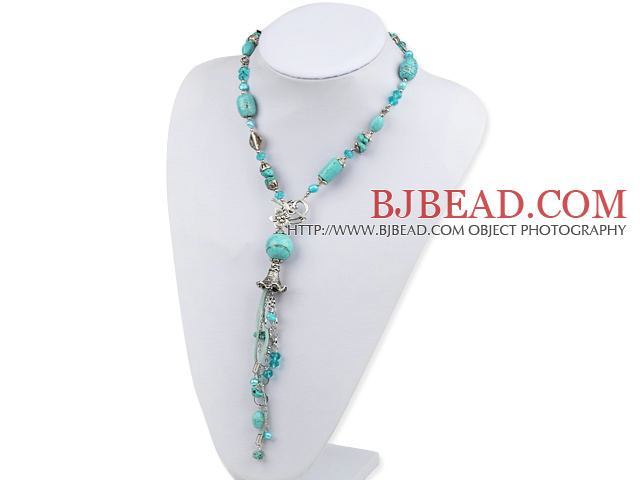 23.6 inches fashion long style turquoise pearl crystal y shape necklace