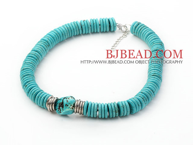 Single Strand Disc Shape Turuqoise Necklace with Extendable Chain