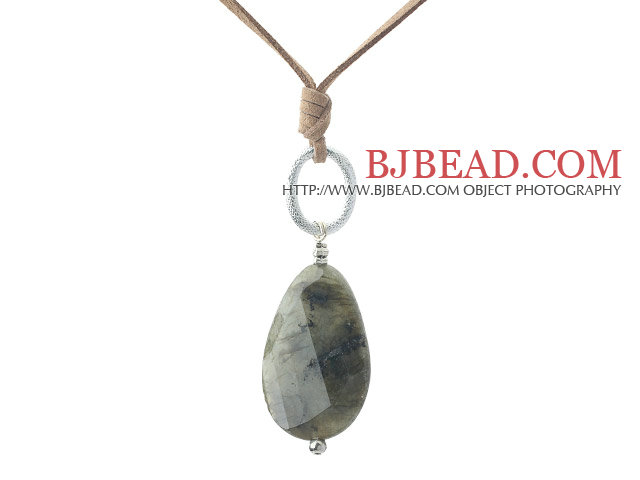 Simple Style Irregular Shape Flash Stone Pendant Necklace with Brown Cord