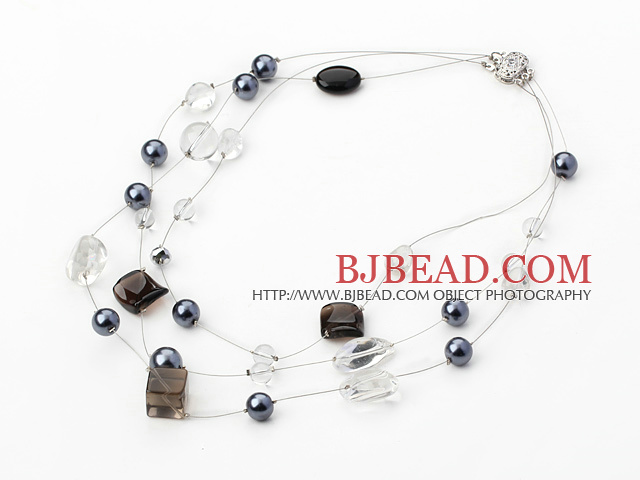 multi strand crystal and shell necklace