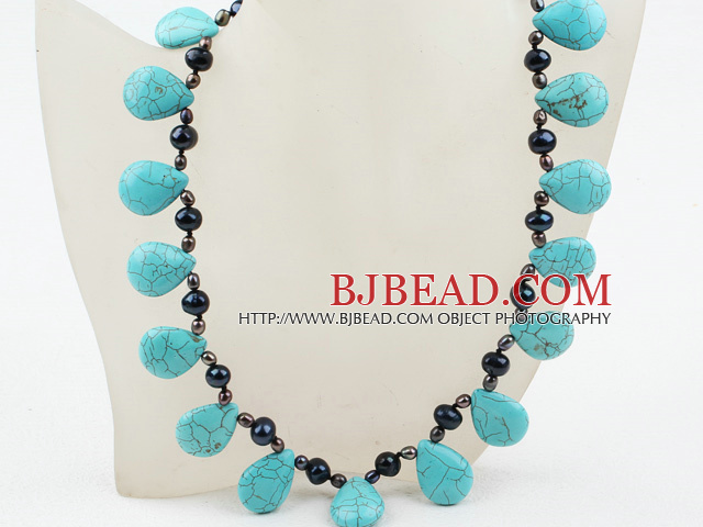 New Design Drop Shape Turquoise and Freshwater Necklace with Moonlight Clasp
