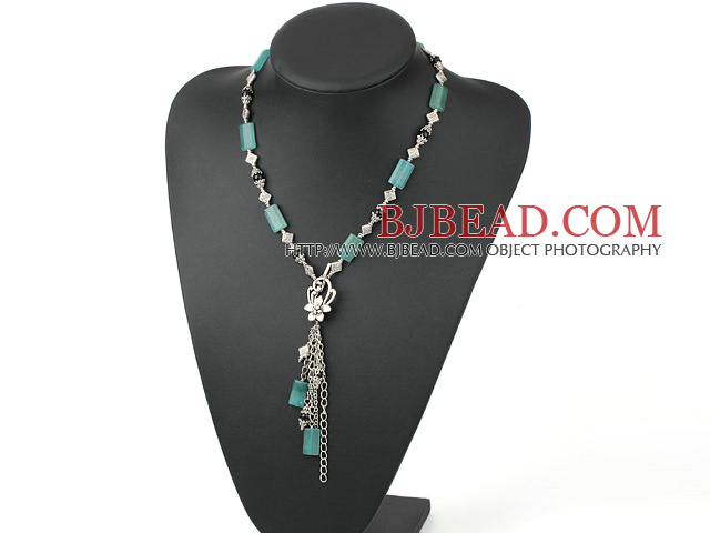 Blue jade and black agate necklace