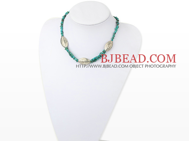 16.5 inches turquoise tibet silver bead necklace