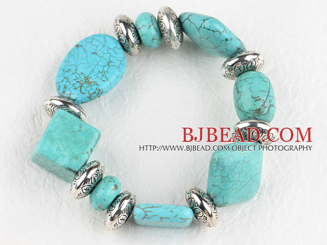 Stretch assorted multi shape turquoise bangle bracelet