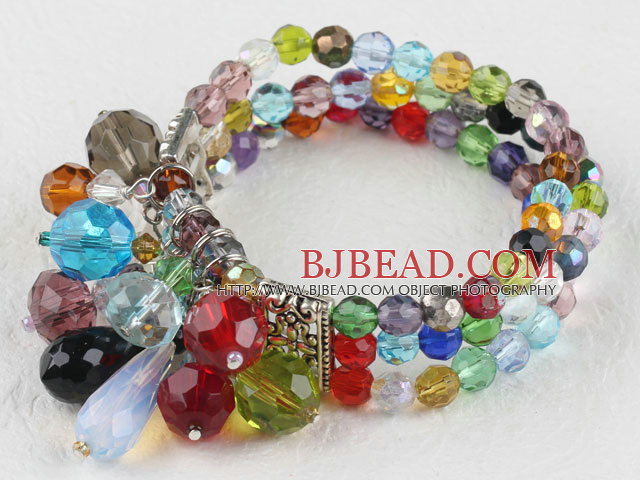 popular 7.5 inches three strand multi color crystal bracelet bangle