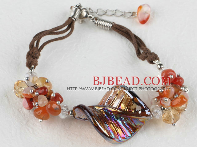7.5 inches agate crystal and colored glaze bracelet with extendable chain