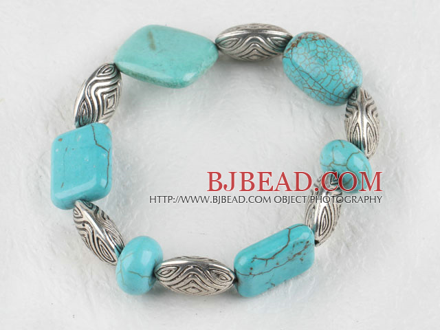 Stretch chunky style assorted shape turquoise bangle bracelet