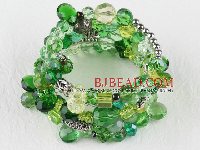 7.5 inches multi strand stretchy green crystal bracelet bangle