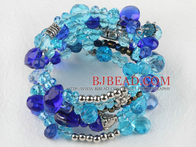 7.5 inches multi strand stretchy blue crystal bracelet bangle