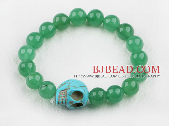 Round Aventurine and Turquoise Skull Elastic Bracelet