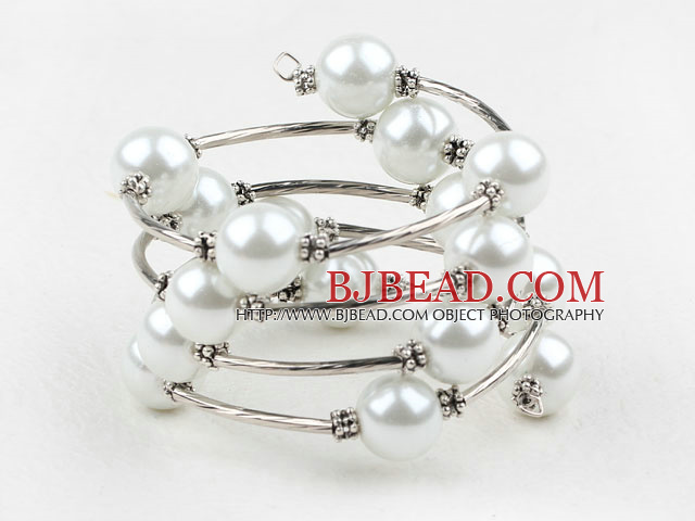 White Shell Beads Wrap Bangle Bracelet