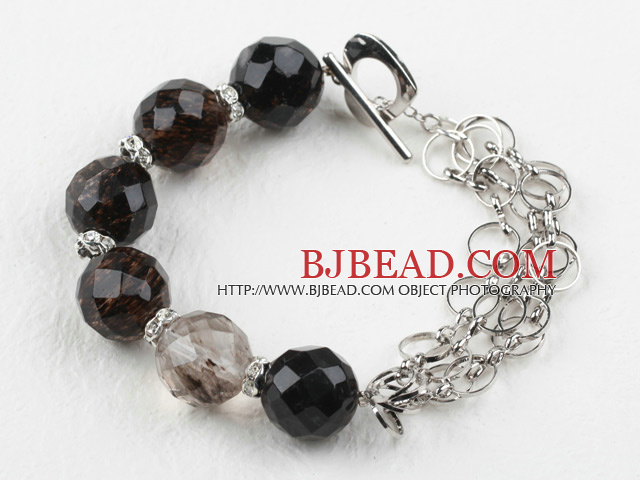 New Design Black Cherry Quartz Bracelet with Metal Chain and Heart Shape Toggle Clasp