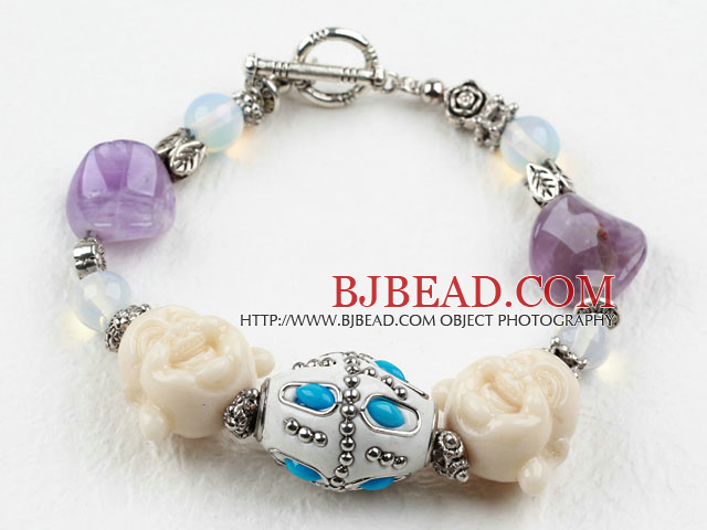 Amethyst and Buddha Head Lucky Bracelet
