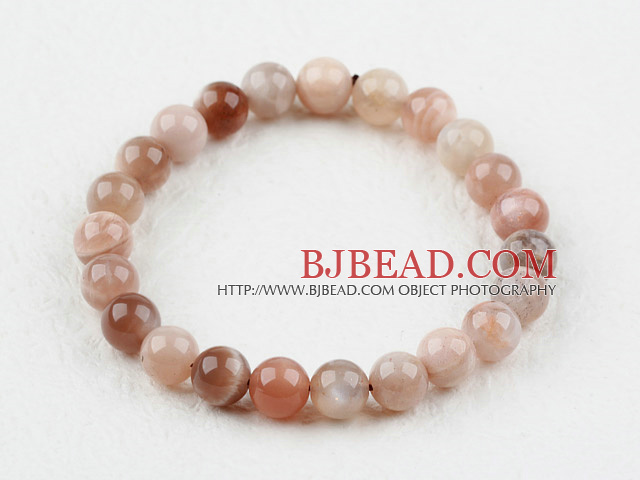 8mm Round Sunstone Beaded Elastic Bangle Bracelet