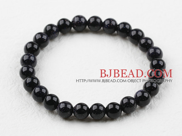 8mm Round Bluesand Stone Elastic Beaded Bracelet