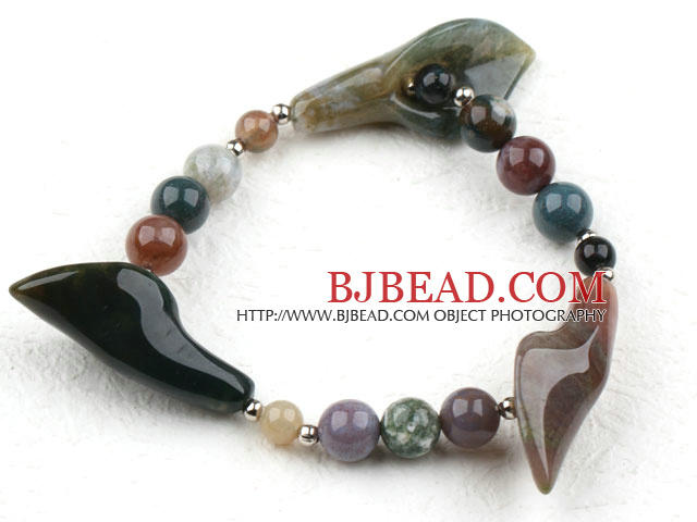 Assorted Indian Agate Elstic Bangle Bracelet