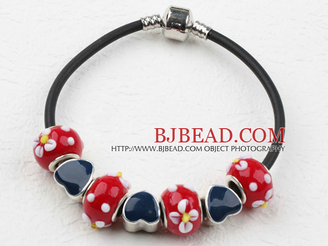 Fashion Style Red Colored Glaze Spring Charm Bracelet