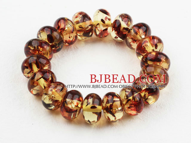 Bold Style Abacus Shape Immitation Amber Elastic Bangle Bracelet
