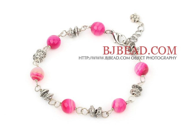 8mm pink agate fashion bracelet with lobster clasp