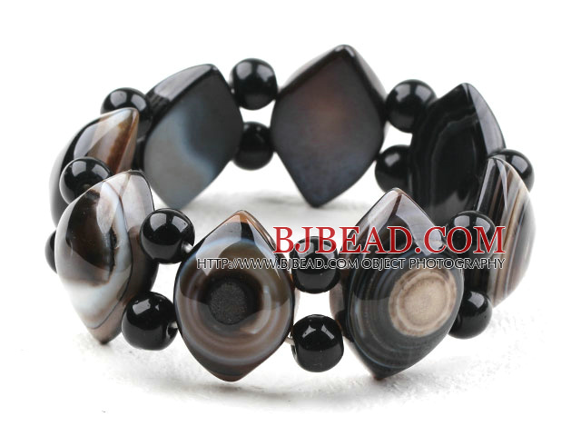 Eye Shape Black Agate Elastic Bangle Bracelet