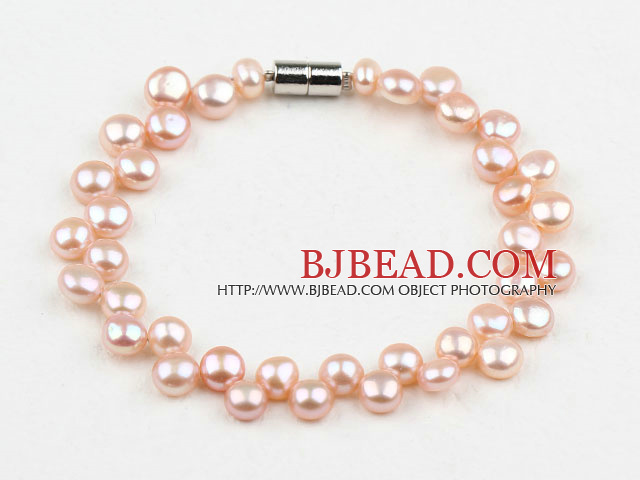 6-7mm Natural Pink Freshwater Mabe Pearl Bridal Bracelet with Magnetic Clasp