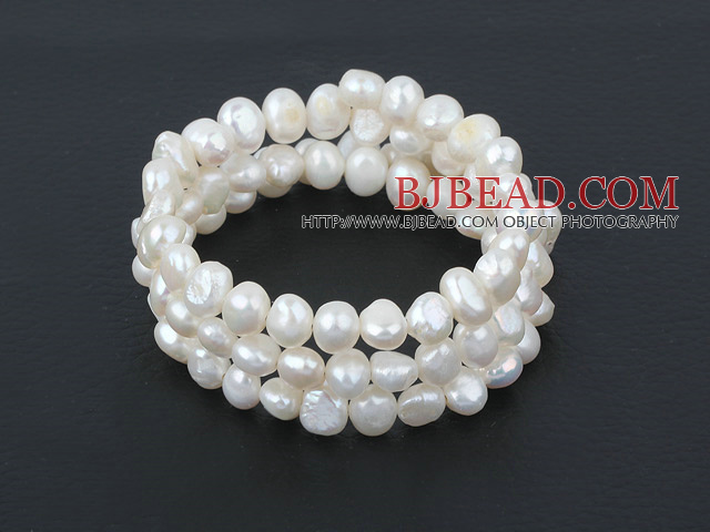 Wrap style freshwater white pearl bracelet
