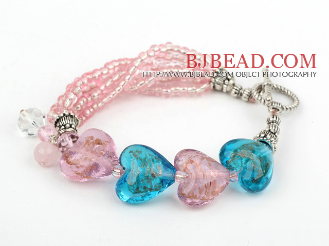 lovely crystal heart colored glaze bracelet with toggle clasp