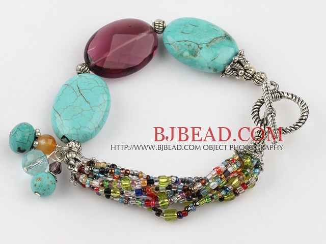 blue turquoise purple crystal bracelet with toggle clasp
