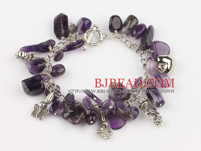natual 8-14mm amethyst bracelet with toggle clasp