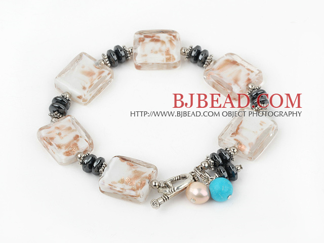 black steel stone and colored glaze bracelet with toggle clasp