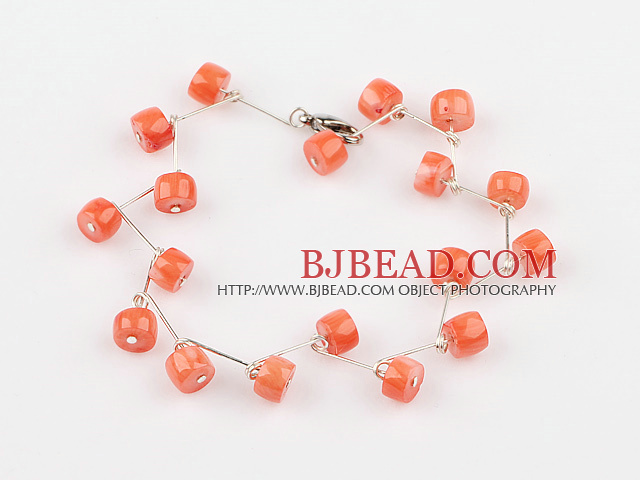 orange coral beaded bracelet with lobster clasp