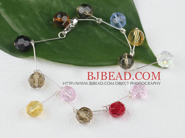 beautiful 8mm seven colored crystal bracelet with lobster clasp