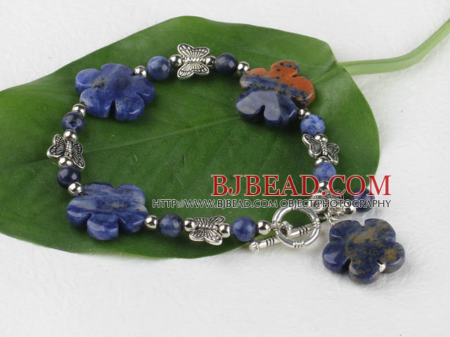 Sodalite stone plum blossom bracelet with toggle clasp