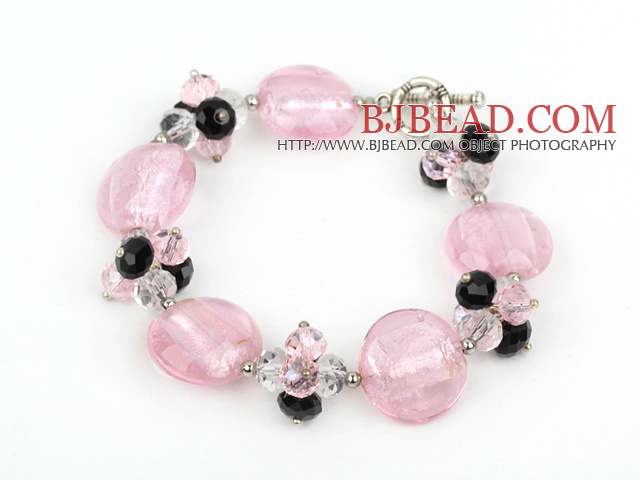 pink crystal and colored glaze bracelet with toggle clasp