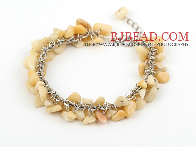 6-8mm yellow jade chips bracelet with extendable chain
