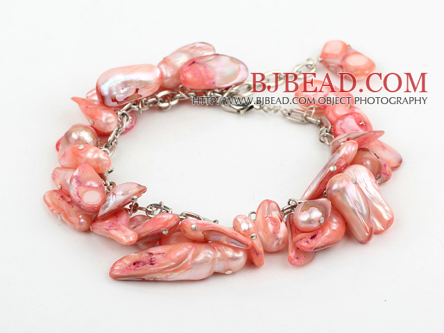 irregular shape dyed red pearl bracelet with extendable chain