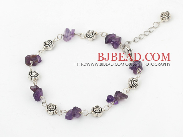 natural amethyst beaded bracelet with extendable chain