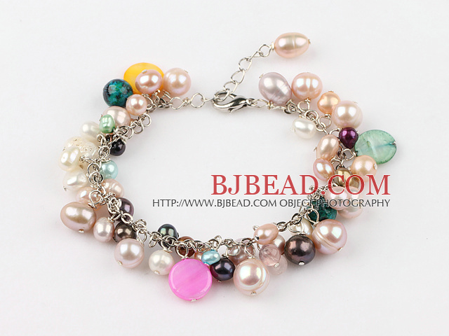 multi color pearl shell bracelet with extendable chain