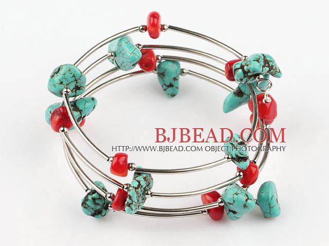 handmade red coral and turquoise bracelet