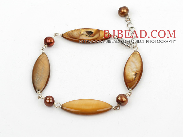 dyed pearl and shell bracelet with extendable chain