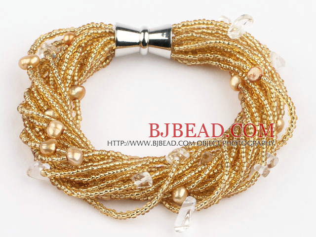 light yellow lampwork glass beads pearl bracelet with magnetic clasp