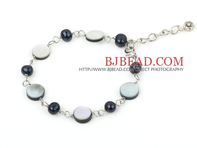 pearl and black lip shell bracelet with extendable chain