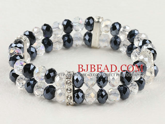 8mm white and black elastic crystal bracelet 7 inches