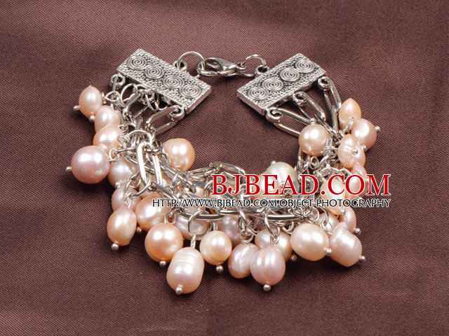 Fashion Multi Strand Natural Purple Freshwater Pearl Charm Bracelet