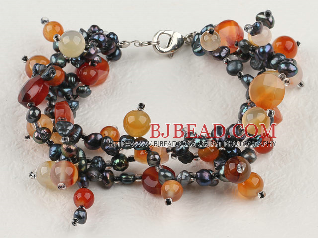 multi strand pearl and agate bracelet